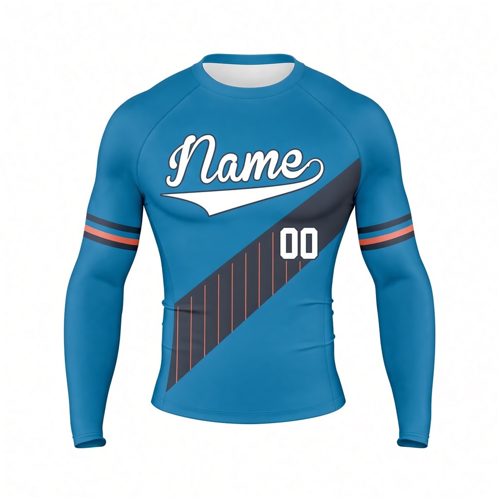 Teal Charcoal Modern Customizable Long Sleeve Compression Shirt front customization preview