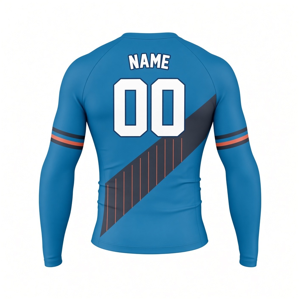 Teal Charcoal Modern Customizable Long Sleeve Compression Shirt back customization preview