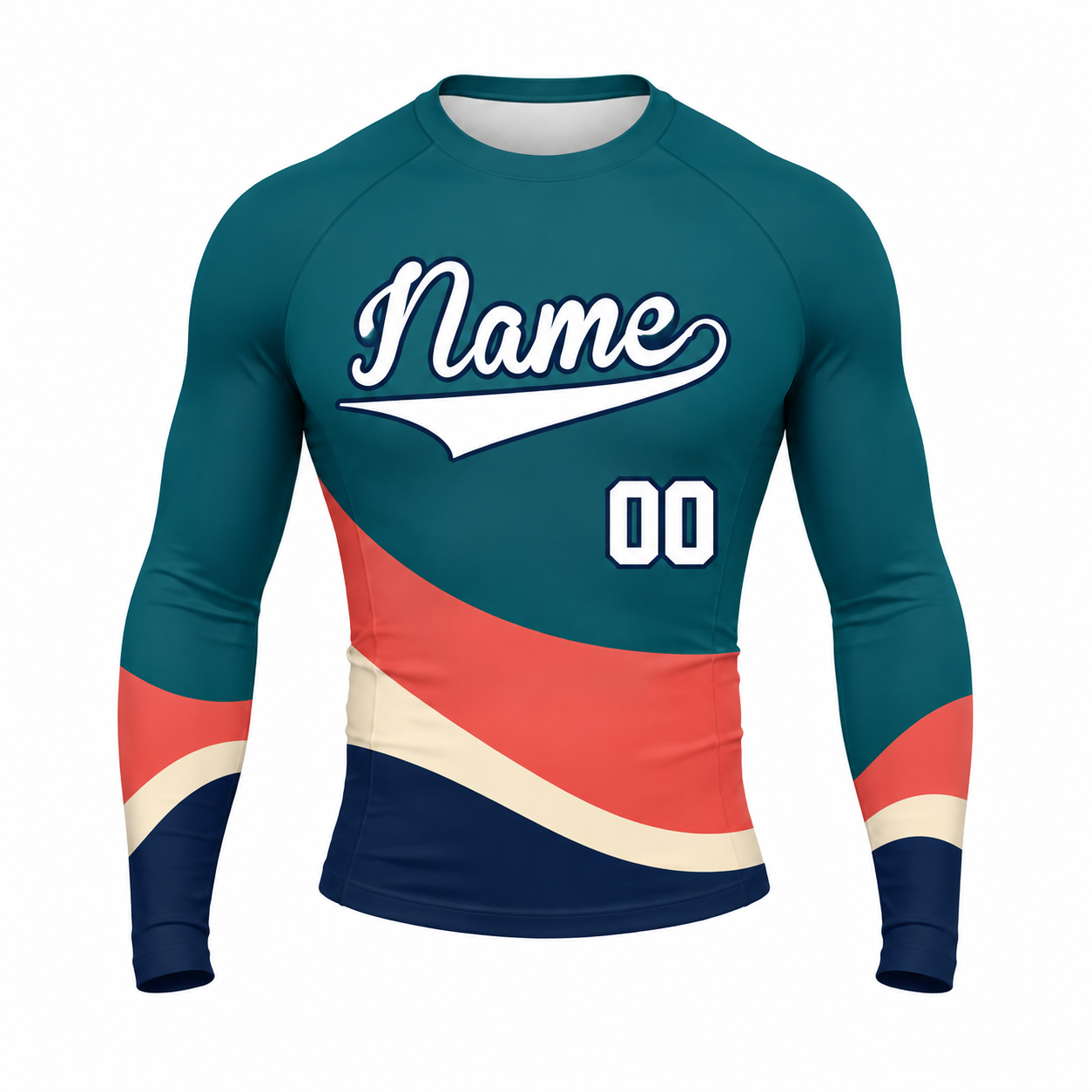 Curved Band Navy Customizable Long Sleeve Compression Shirt