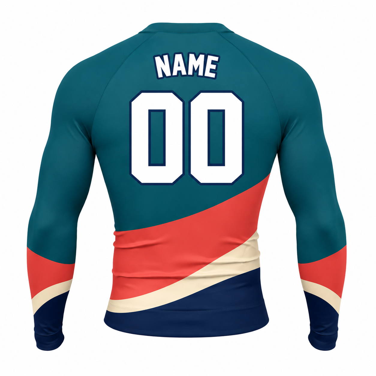 Curved Band Navy Customizable Long Sleeve Compression Shirt