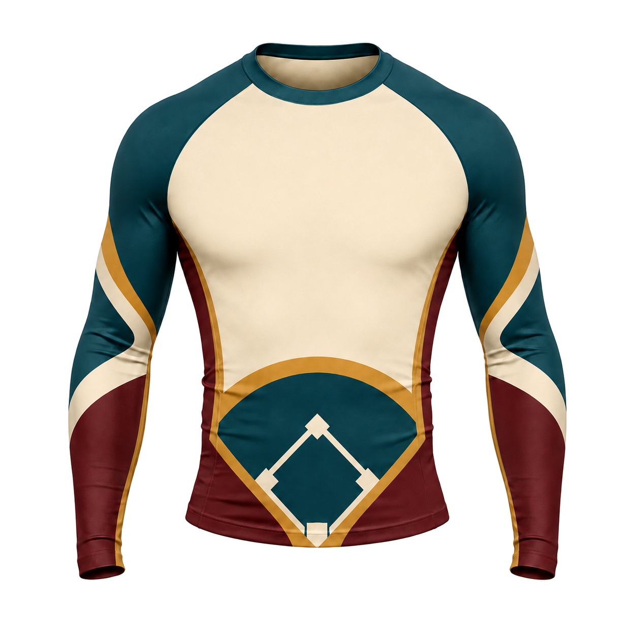 Baseball Diamond Panel Beige Customizable Long Sleeve Compression Shirt