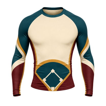 Baseball Diamond Panel Beige Customizable Long Sleeve Compression Shirt