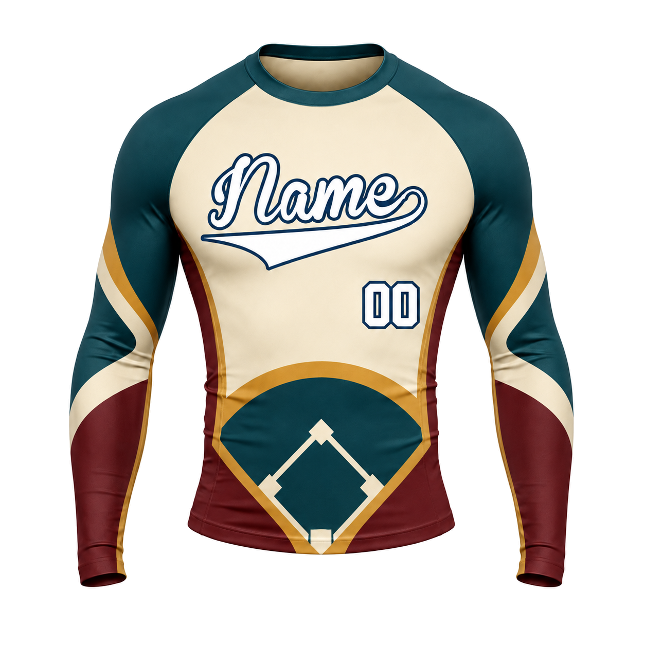 Baseball Diamond Panel Beige Customizable Long Sleeve Compression Shirt