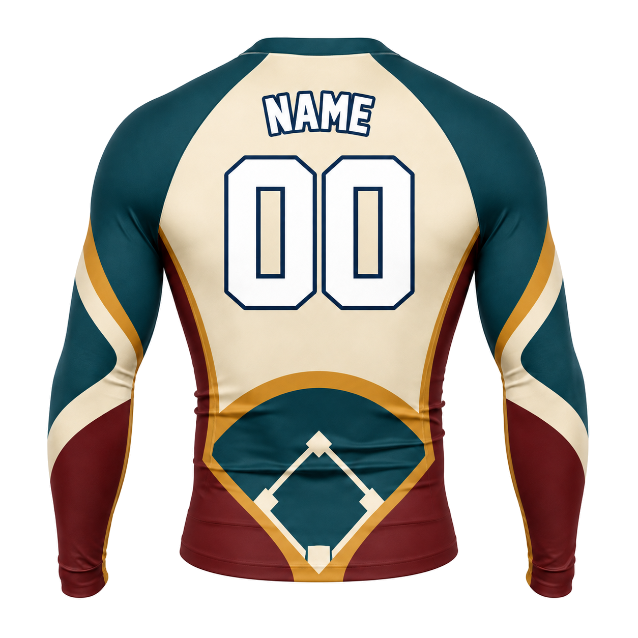 Baseball Diamond Panel Beige Customizable Long Sleeve Compression Shirt