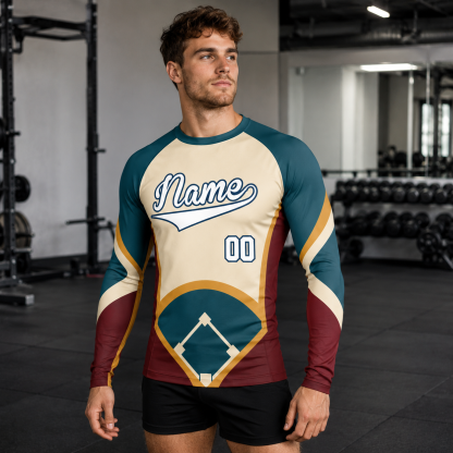 Baseball Diamond Panel Beige Customizable Long Sleeve Compression Shirt