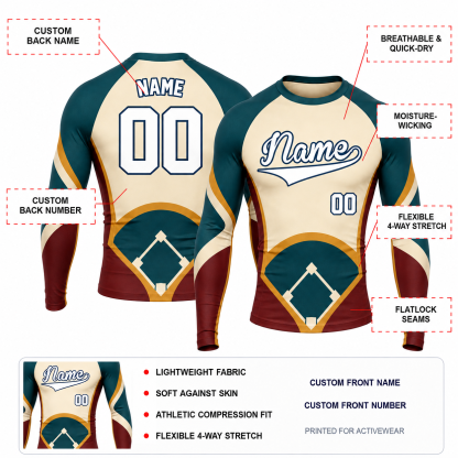 Baseball Diamond Panel Beige Customizable Long Sleeve Compression Shirt