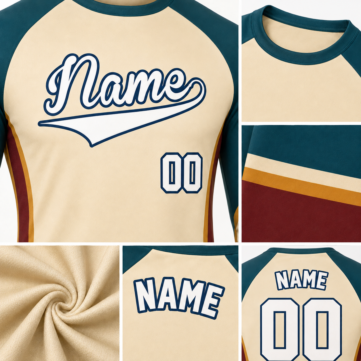 Baseball Diamond Panel Beige Customizable Long Sleeve Compression Shirt