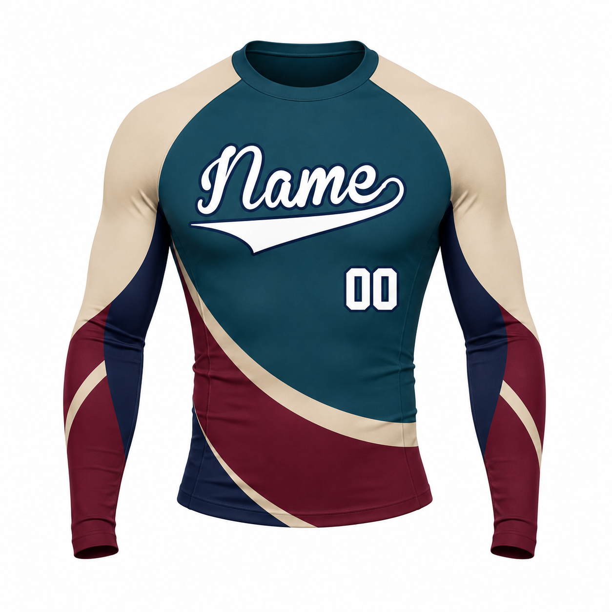 Curved Colorblock Navy Customizable Long Sleeve Compression Shirt