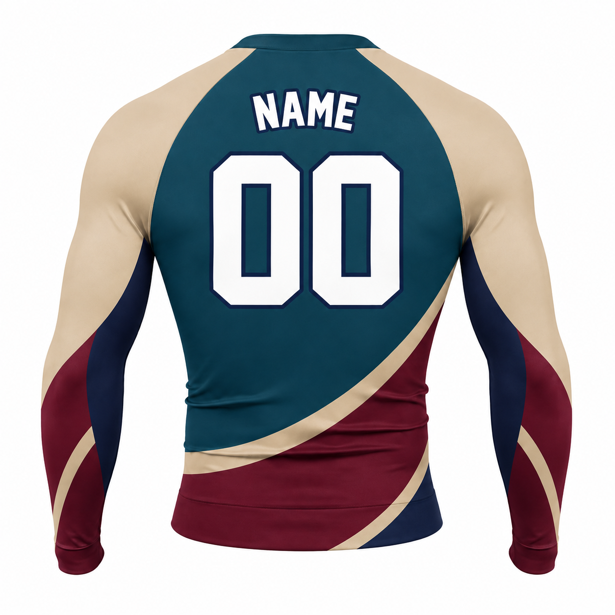Curved Colorblock Navy Customizable Long Sleeve Compression Shirt