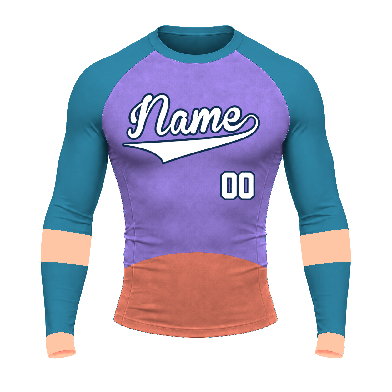 Horizontal Colorblock Purple Customizable Long Sleeve Compression Shirt
