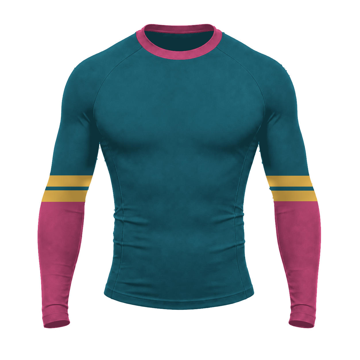 Triple Cuff Stripe Navy Customizable Long Sleeve Compression Shirt
