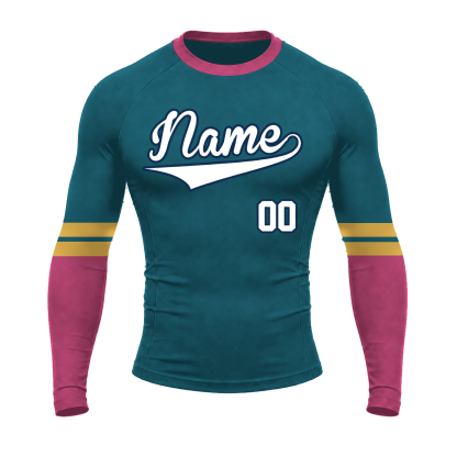 Triple Cuff Stripe Navy Customizable Long Sleeve Compression Shirt