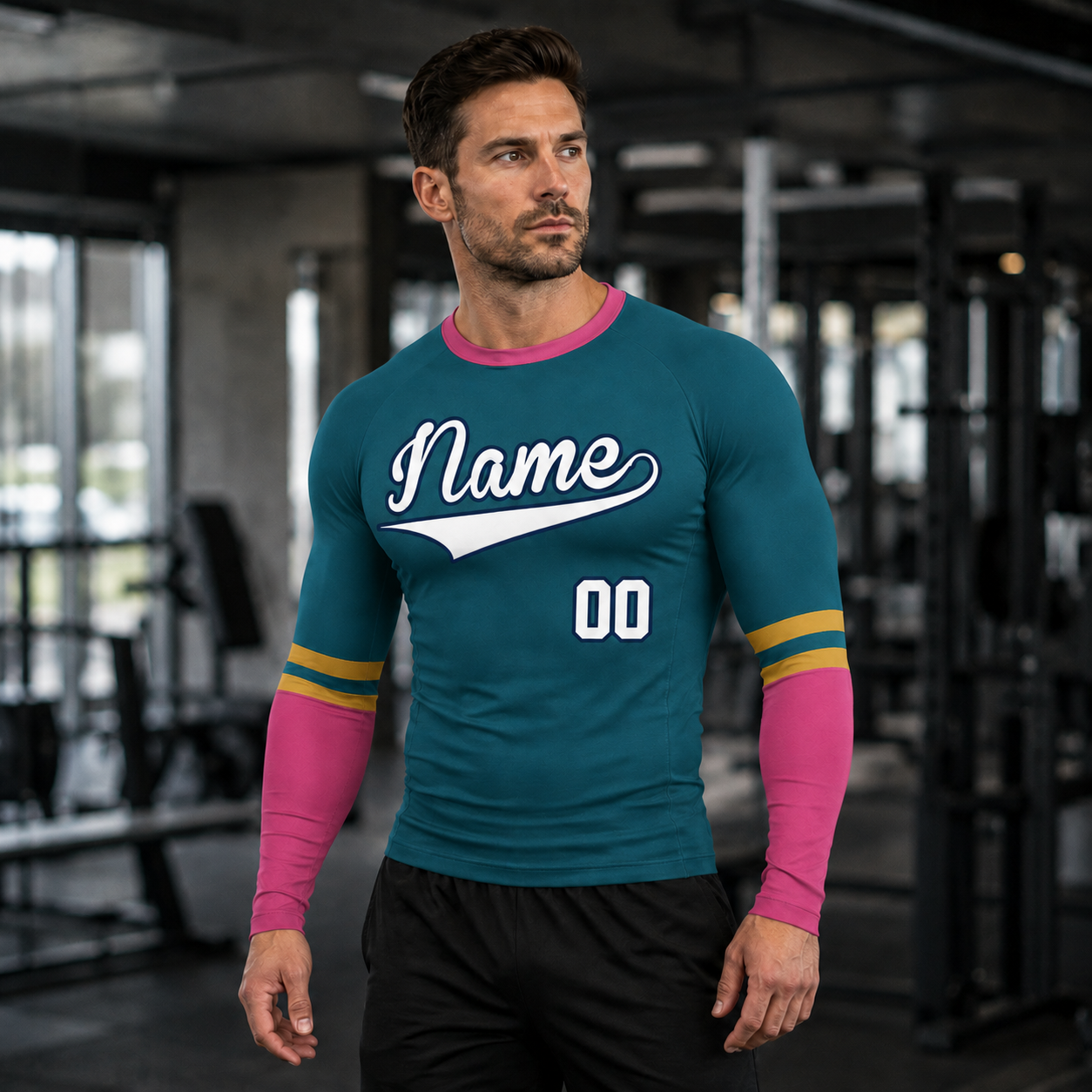 Triple Cuff Stripe Navy Customizable Long Sleeve Compression Shirt