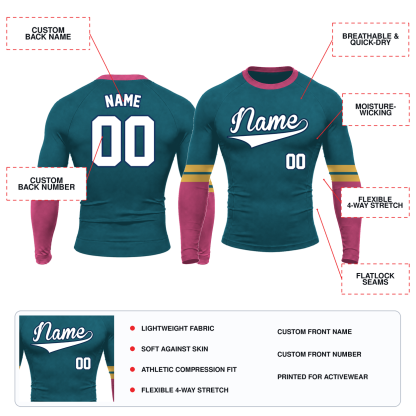 Triple Cuff Stripe Navy Customizable Long Sleeve Compression Shirt