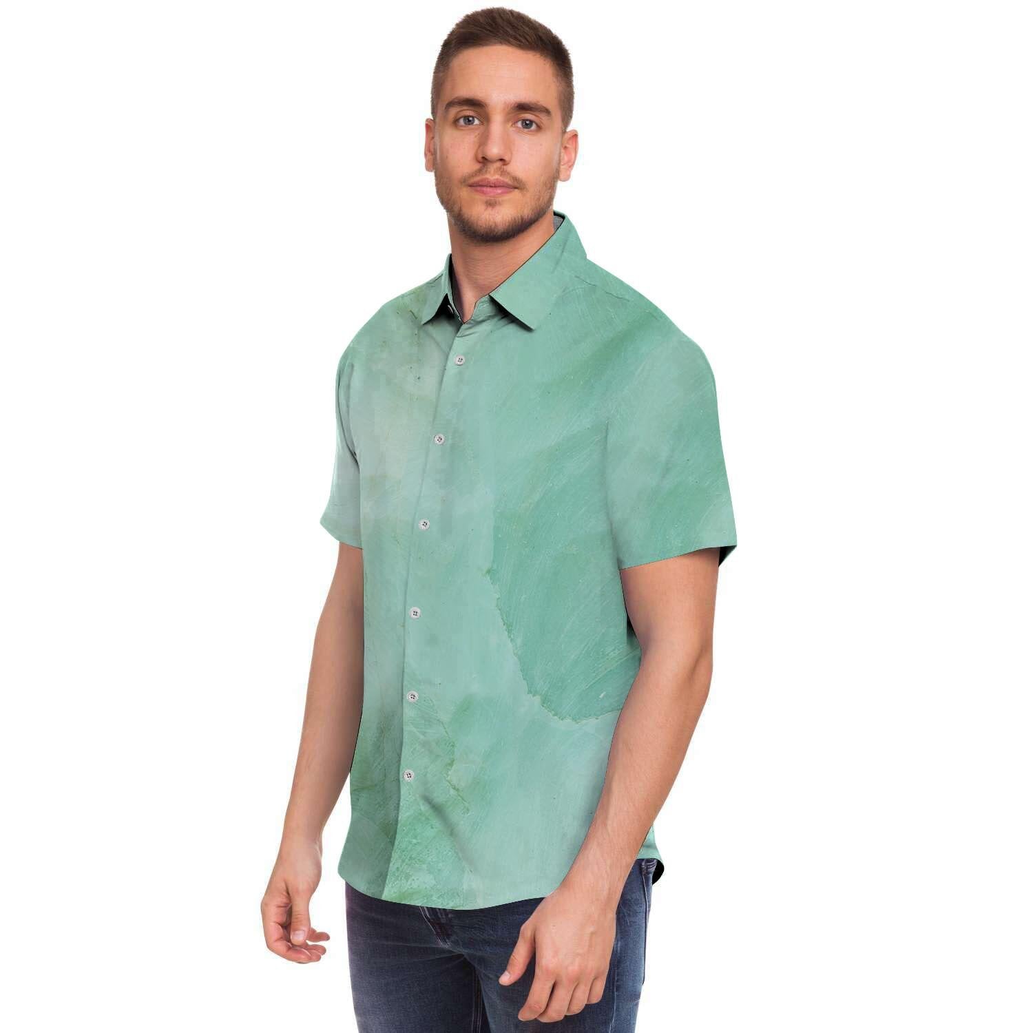 Teal Marble Men Print Short Sleeve Button-Up Shirts