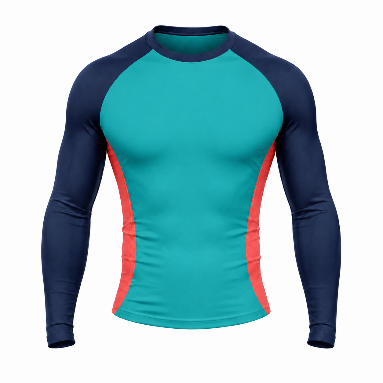 Side Panel Teal Primary Navy Accent Customizable Long Sleeve Compression Shirt