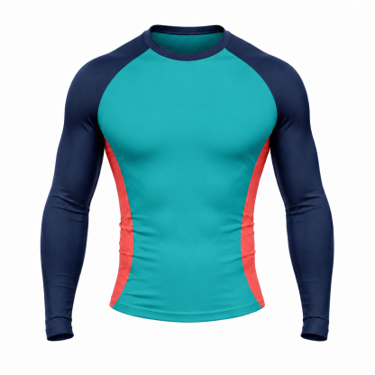 Side Panel Teal Primary Navy Accent Customizable Long Sleeve Compression Shirt