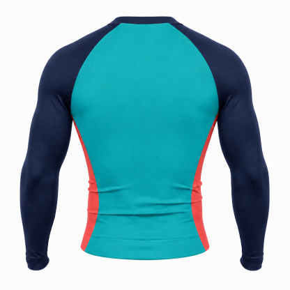 Side Panel Teal Primary Navy Accent Customizable Long Sleeve Compression Shirt