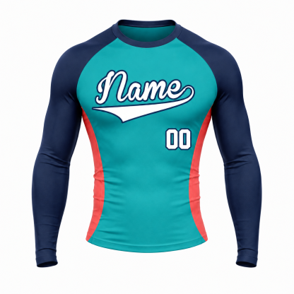 Side Panel Teal Primary Navy Accent Customizable Long Sleeve Compression Shirt