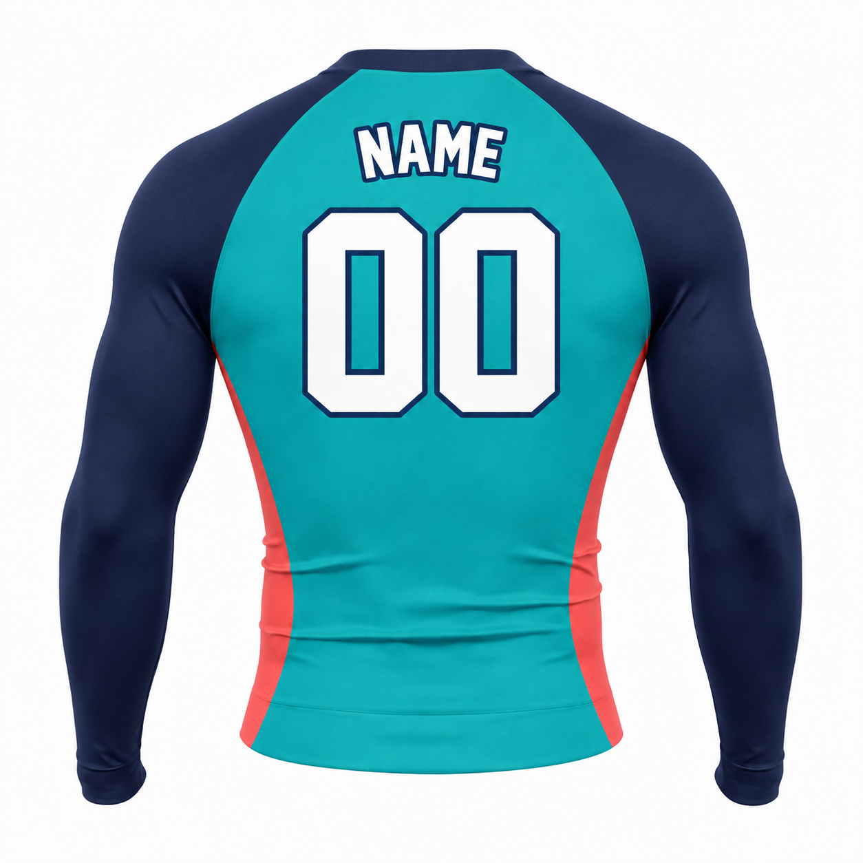 Side Panel Teal Primary Navy Accent Customizable Long Sleeve Compression Shirt