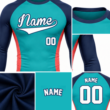 Side Panel Teal Primary Navy Accent Customizable Long Sleeve Compression Shirt