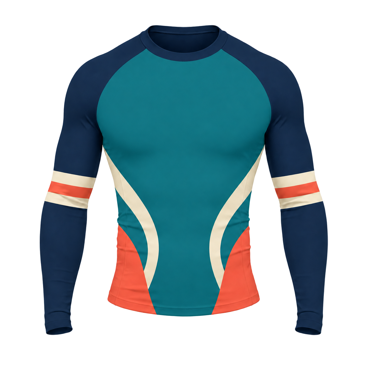 Curved Panel Navy Customizable Long Sleeve Compression Shirt