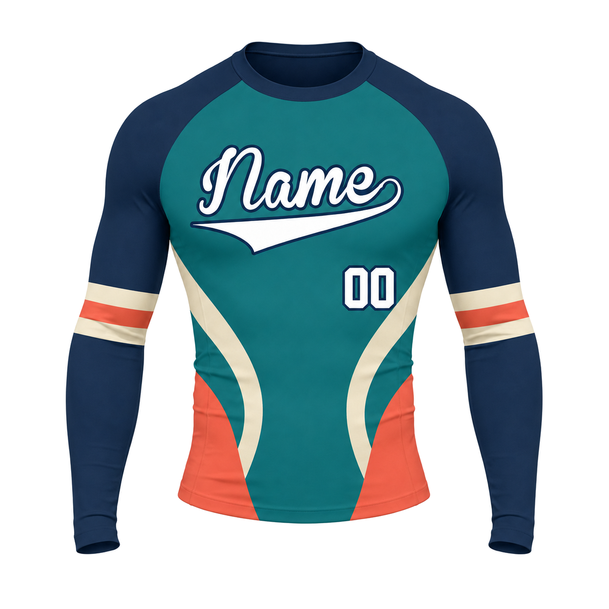 Curved Panel Navy Customizable Long Sleeve Compression Shirt