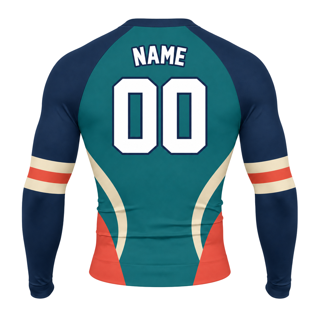 Curved Panel Navy Customizable Long Sleeve Compression Shirt