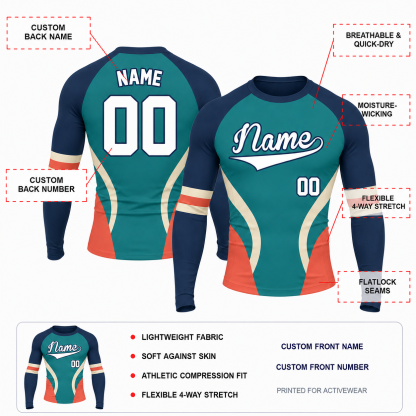 Curved Panel Navy Customizable Long Sleeve Compression Shirt