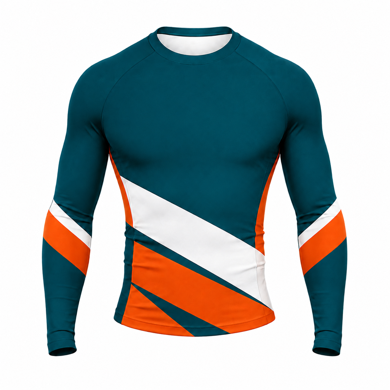Angular Sash Navy Primary Orange White Accents Customizable Long Sleeve Compression Shirt front customization preview