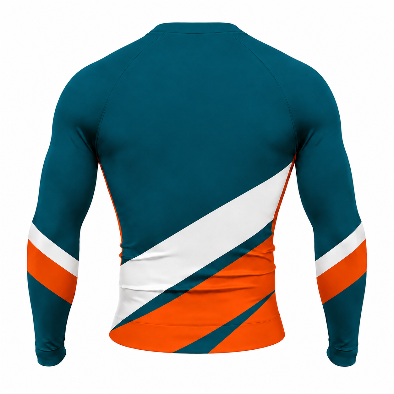 Angular Sash Navy Primary Orange White Accents Customizable Long Sleeve Compression Shirt back customization preview
