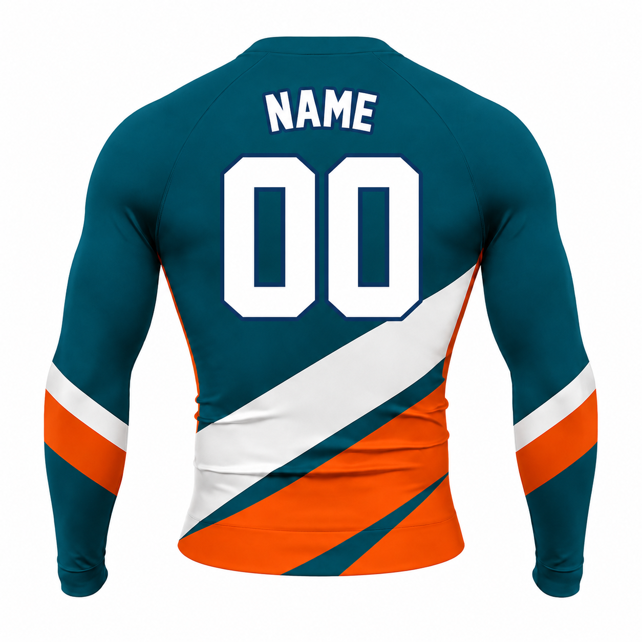 Angular Sash Navy Primary Orange White Accents Customizable Long Sleeve Compression Shirt