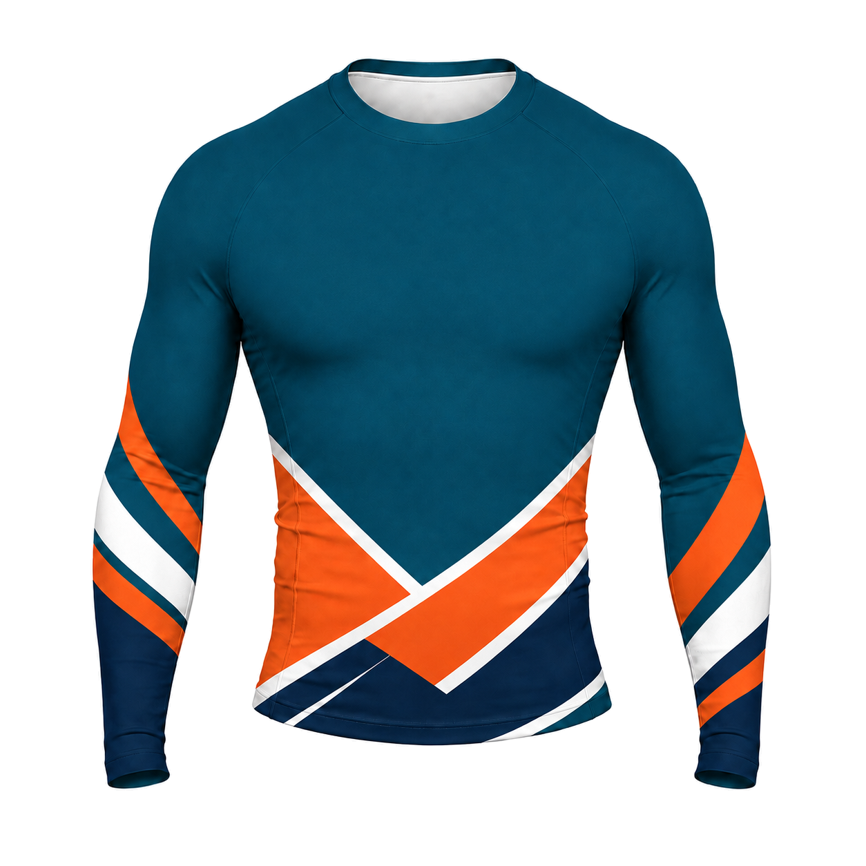 Teal Orange White Diagonal Cross Customizable Long Sleeve Compression Shirt front customization preview