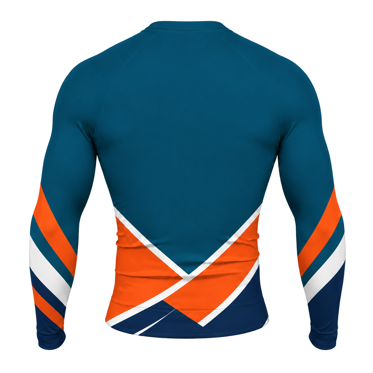 Teal Orange White Diagonal Cross Customizable Long Sleeve Compression Shirt back customization preview
