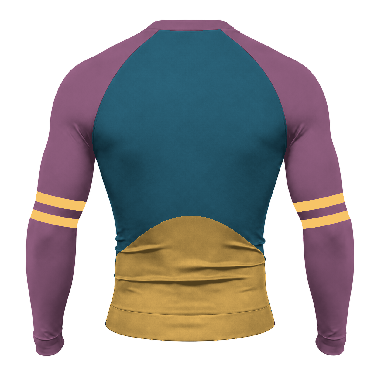 Teal Plum Mustard Curved Waist Panel Customizable Long Sleeve Compression Shirt back customization preview