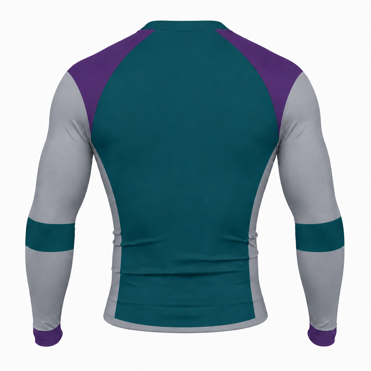 Teal Purple Silver Side Colorblock Customizable Long Sleeve Compression Shirt back customization preview