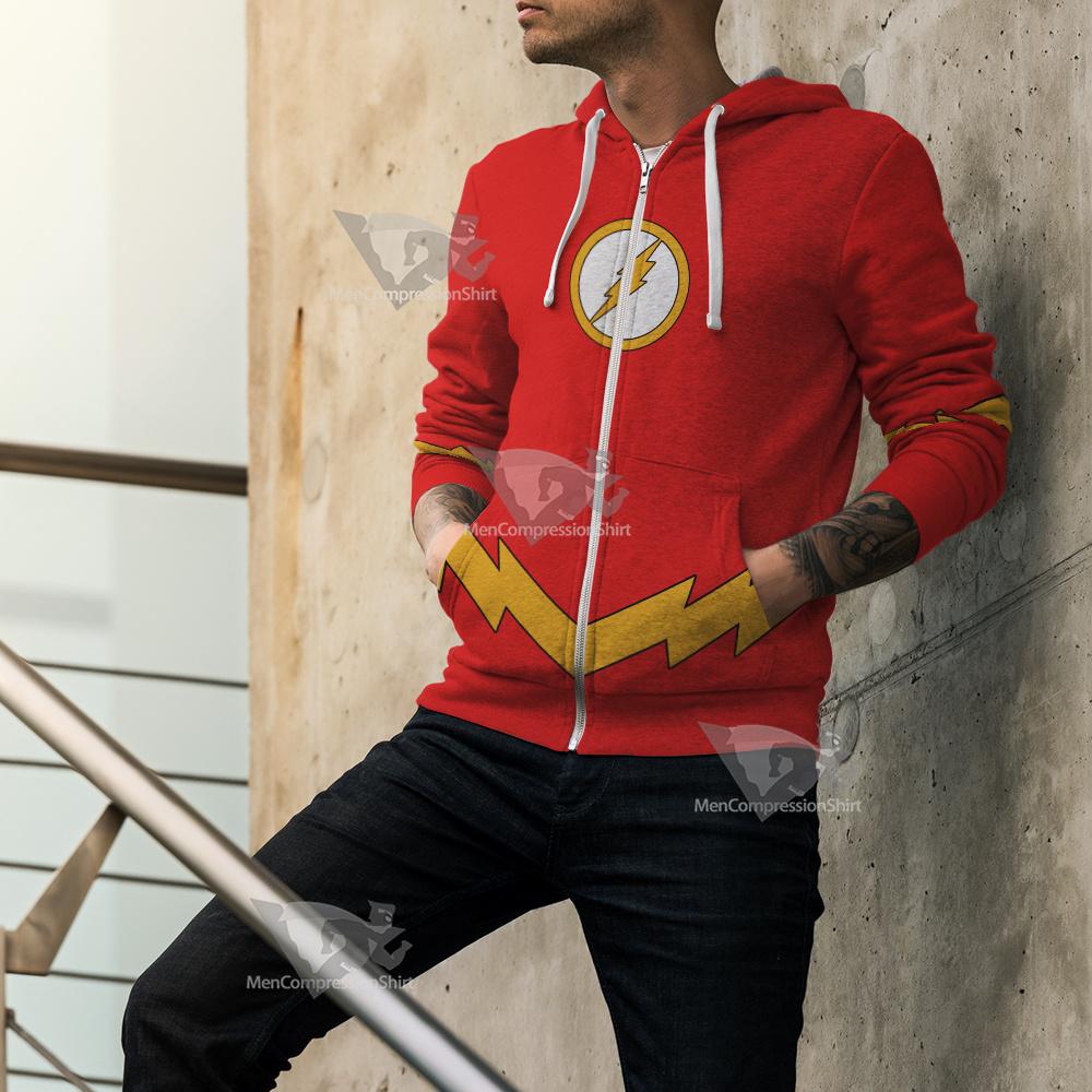 Dc The Flash Lightning Belt Cosplay Zip Up Hoodie