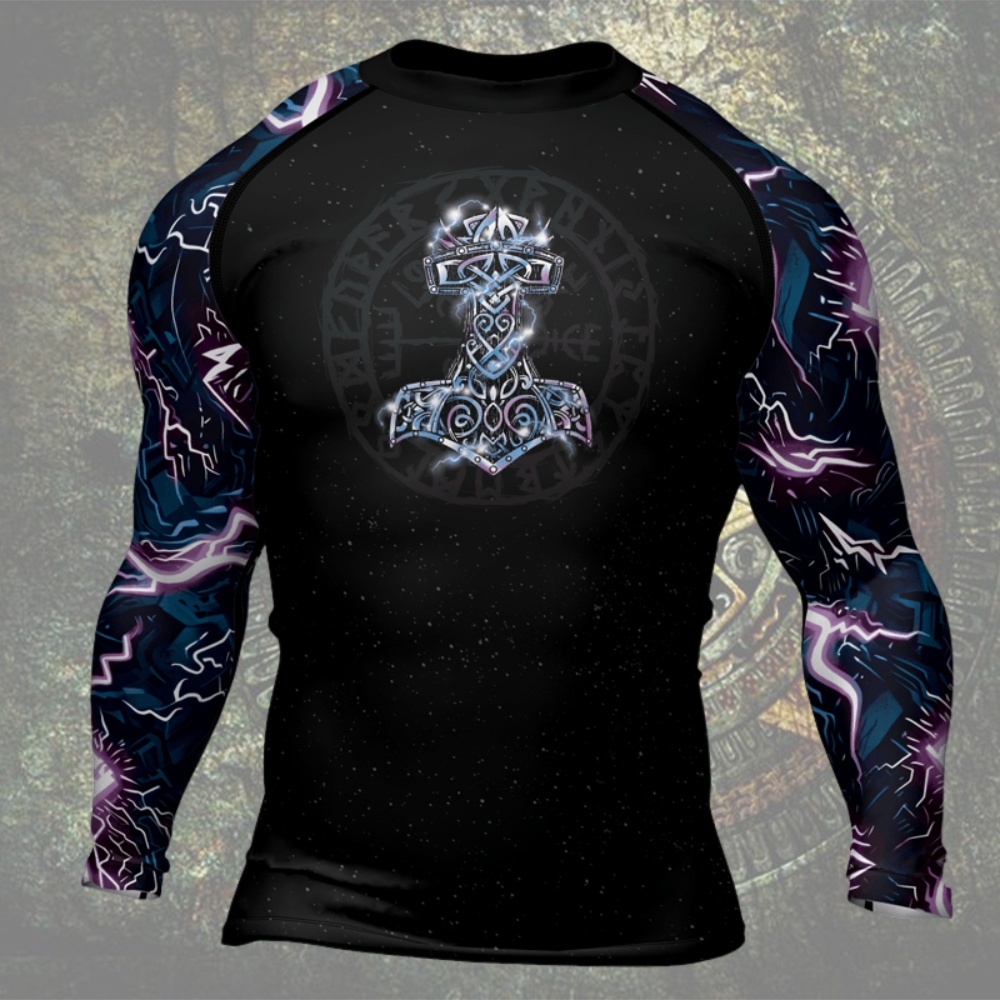 Thor And Mjolnir Mens Long Sleeve Compression Shirt