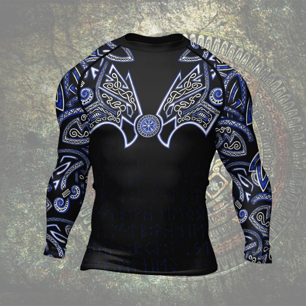 Thors Hammer Blue Mens Long Sleeve Compression Shirt