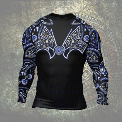 Thors Hammer Blue Mens Long Sleeve Compression Shirt