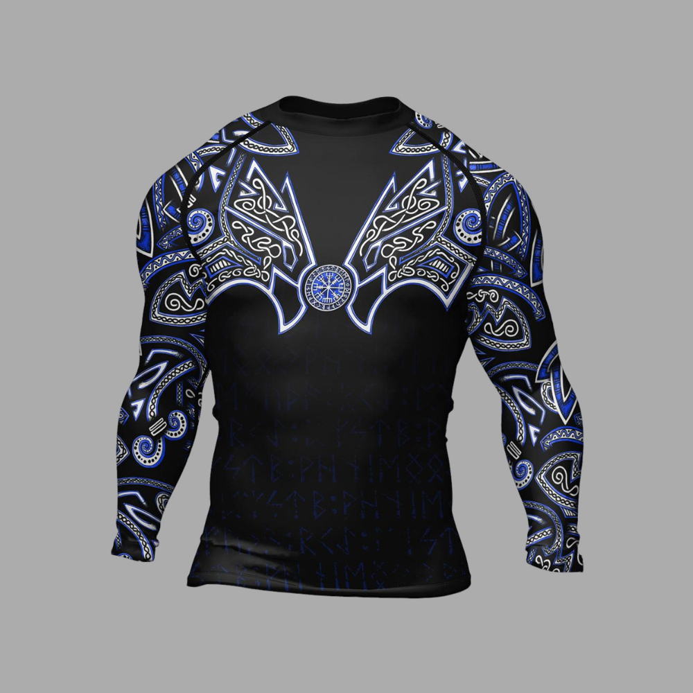 Thors Hammer Blue Mens Long Sleeve Compression Shirt