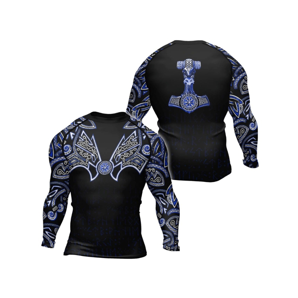 Thors Hammer Blue Mens Long Sleeve Compression Shirt