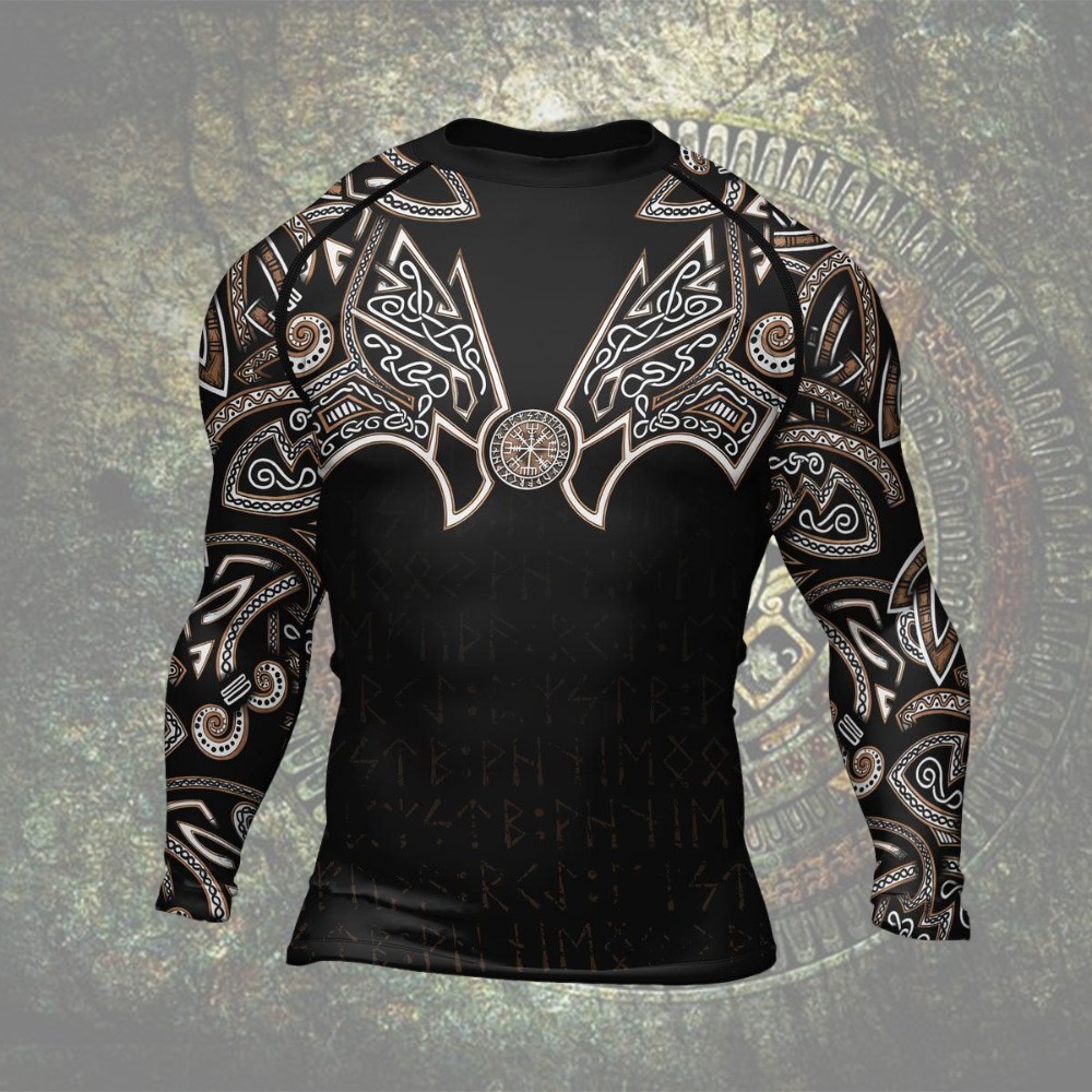 Thors Hammer Golden Mens Long Sleeve Compression Shirt