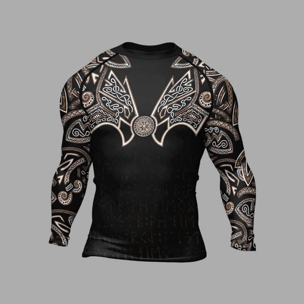 Thors Hammer Golden Mens Long Sleeve Compression Shirt