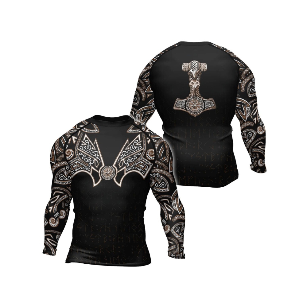 Thors Hammer Golden Mens Long Sleeve Compression Shirt