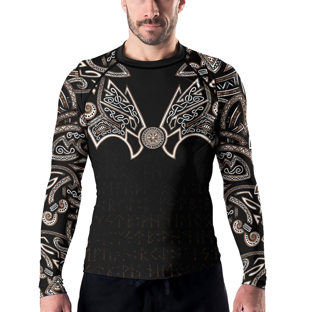 Thors Hammer Golden Mens Long Sleeve Compression Shirt