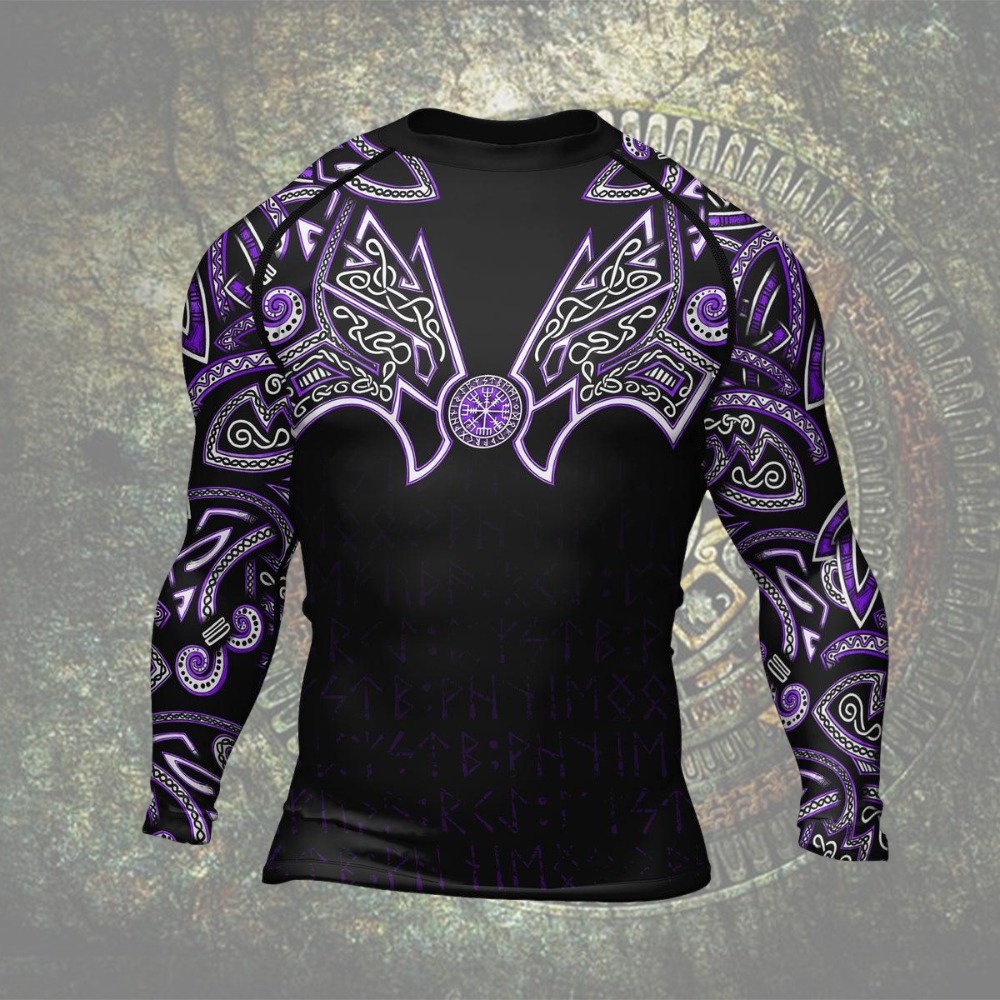 Thors Hammer Purple Mens Long Sleeve Compression Shirt