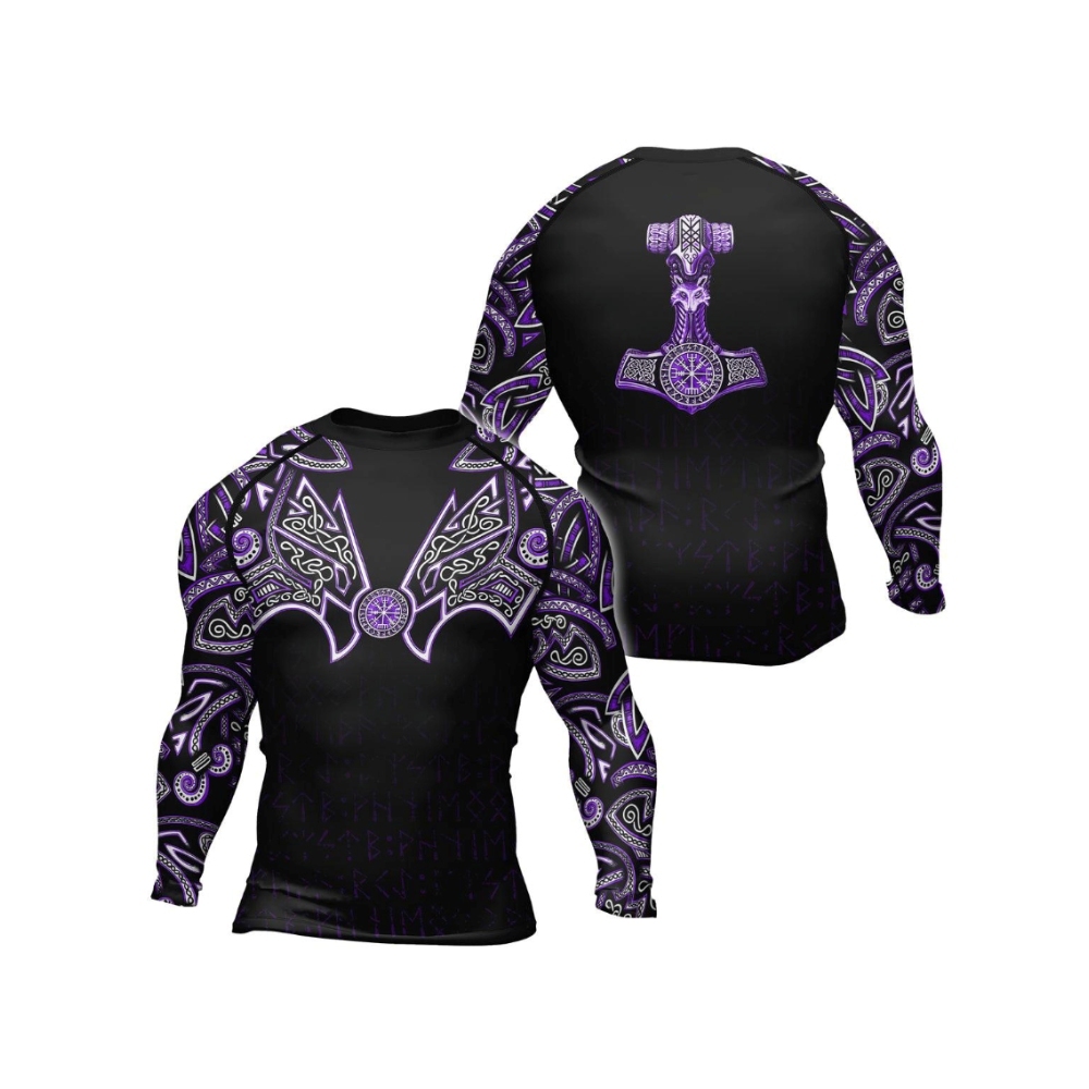 Thors Hammer Purple Mens Long Sleeve Compression Shirt