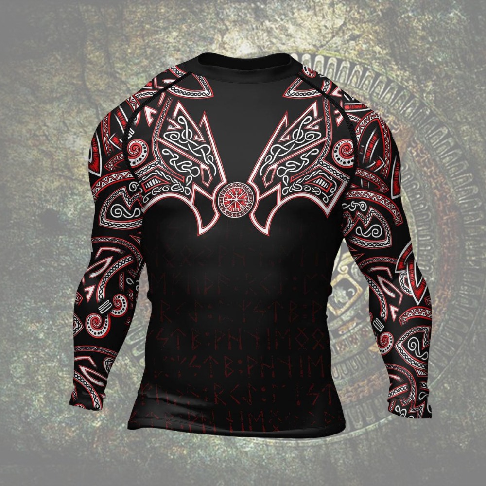 Thors Hammer Red Mens Long Sleeve Compression Shirt