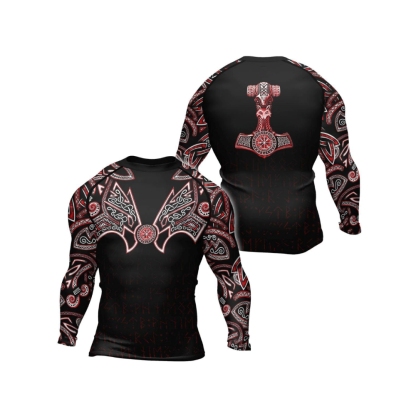 Thors Hammer Red Mens Long Sleeve Compression Shirt